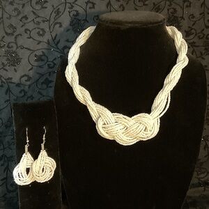 Elegant White Beaded Necklace and Earring Set